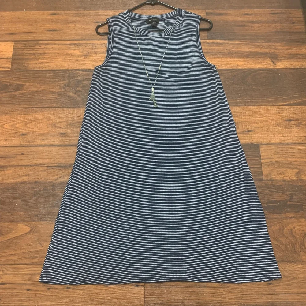 AB Studio Women's Sleeveless Navy/White Striped Stretch Dress Sz L Side Pockets